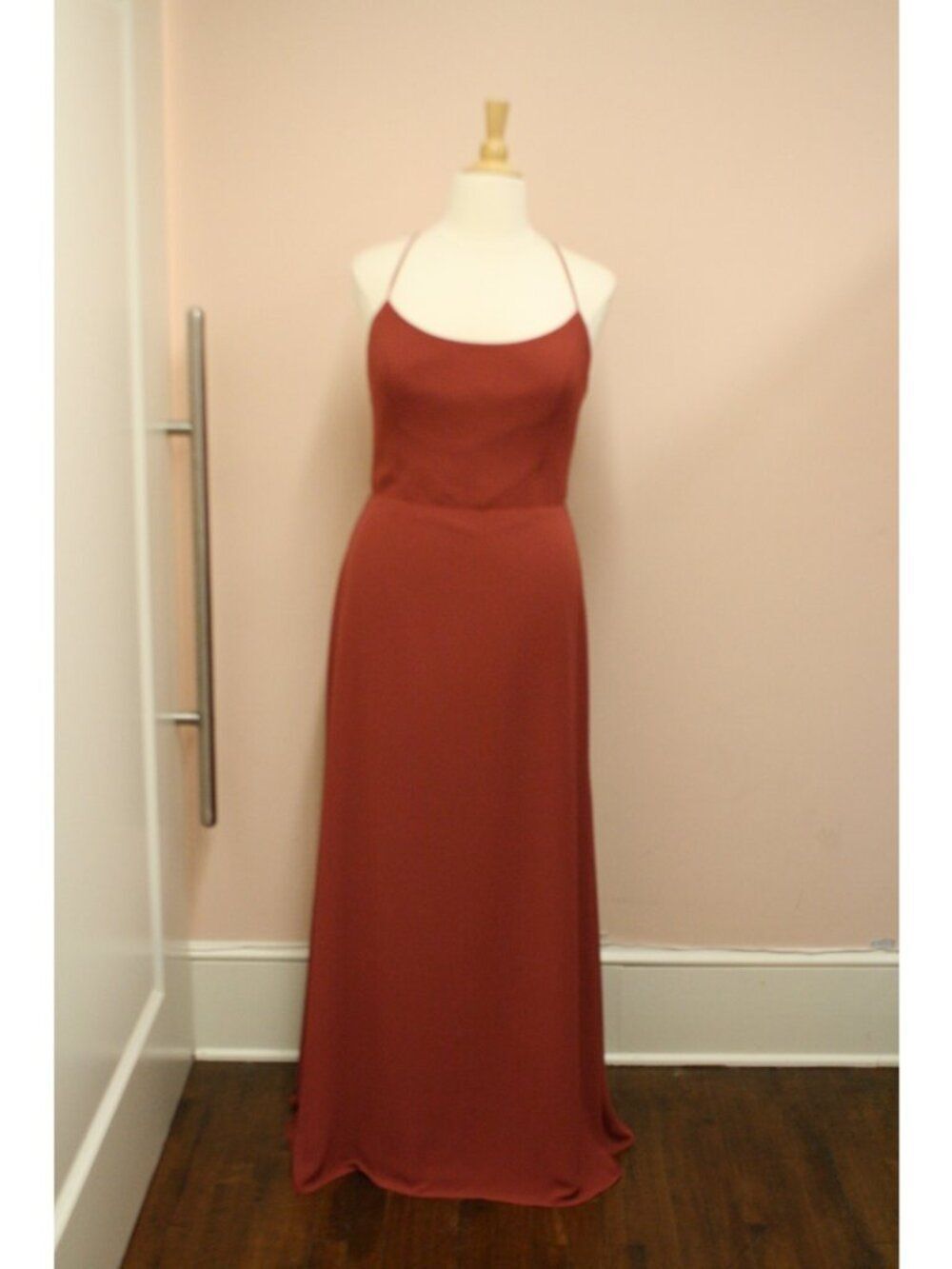 Long Chiffon Aline Burnt Orange Bridesmaid Dress Amsale Cayenne